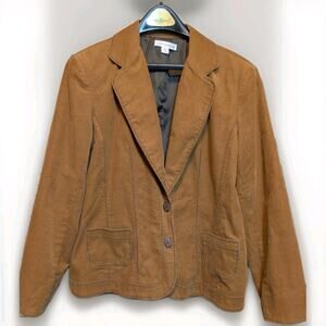Retro Earthcore Corduroy Stitching Pockets Blazer Leaf Button Jacket Size 16 (M)